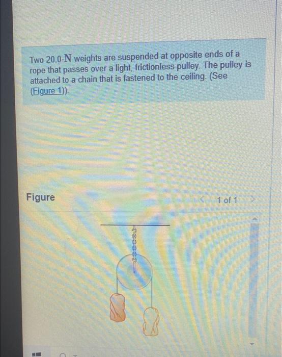 Solved Two 20.0N weights are suspended at opposite ends of
