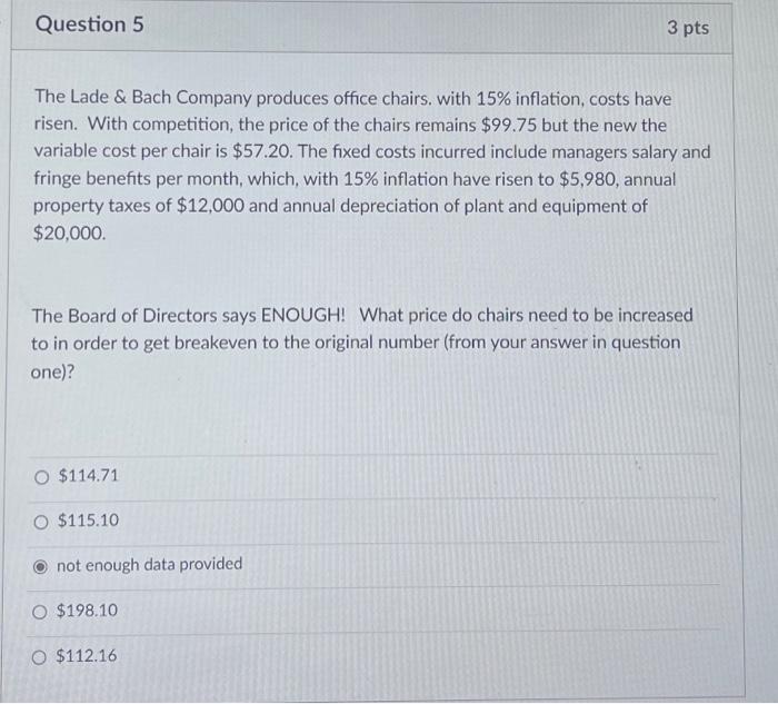 Solved The Lade \& Bach Company produces office chairs. with