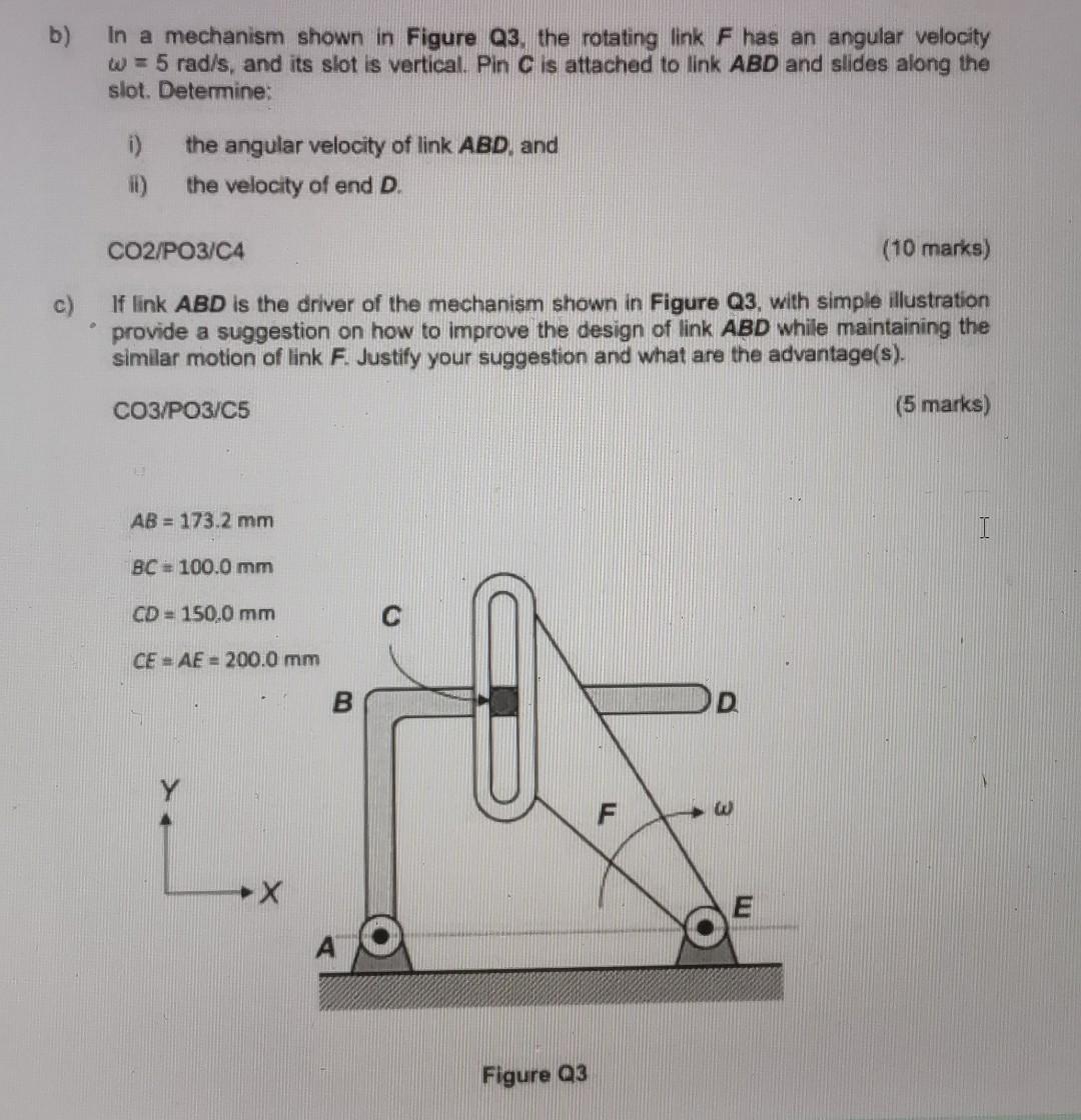 Solved B) In A Mechanism Shown In Figure Q3. The Rotating | Chegg.com