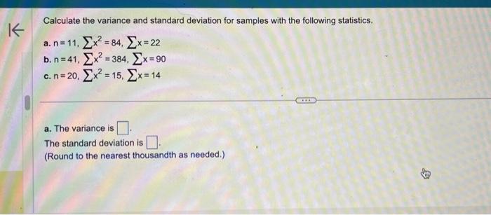 Solved Calculate the variance and standard deviation for | Chegg.com
