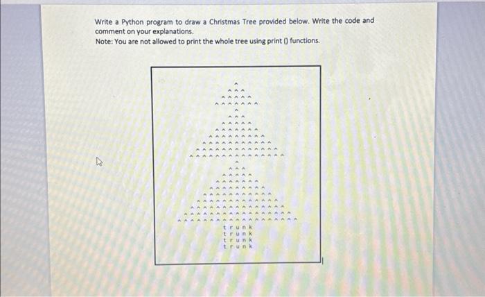 Solved Write a Python program to draw a Christmas Tree | Chegg.com
