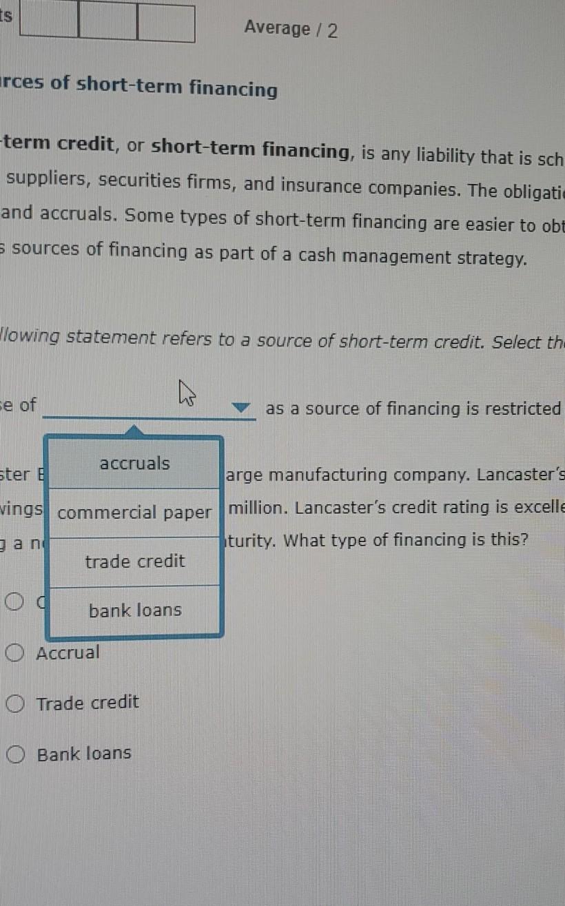 Solved 5. Sources of shortterm financing Shortterm credit,