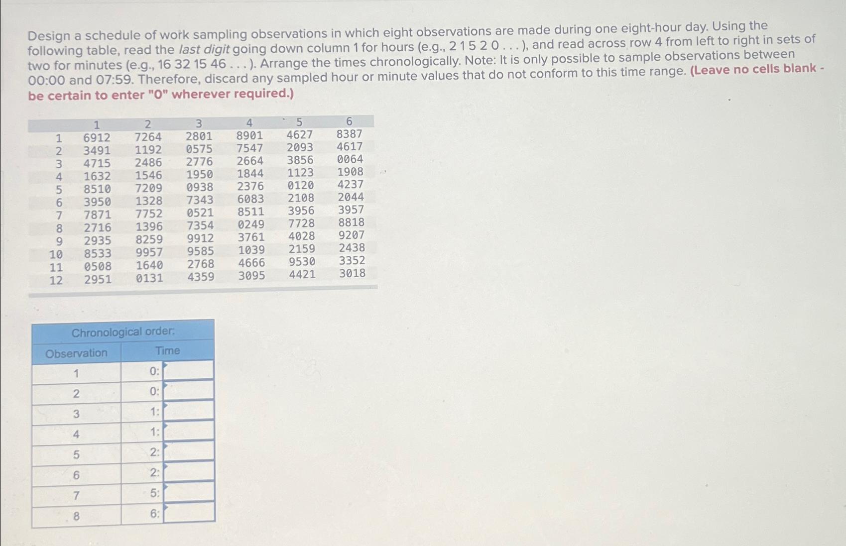 Solved Design a schedule of work sampling observations in | Chegg.com