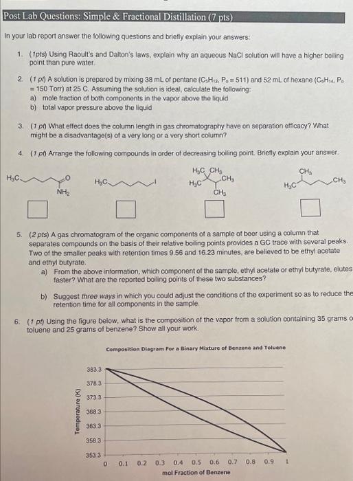 Solved Post Lab Questions Simple \& Fractional Distillation