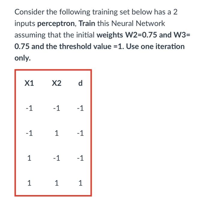 Solved Consider the following training set below has a 2 | Chegg.com