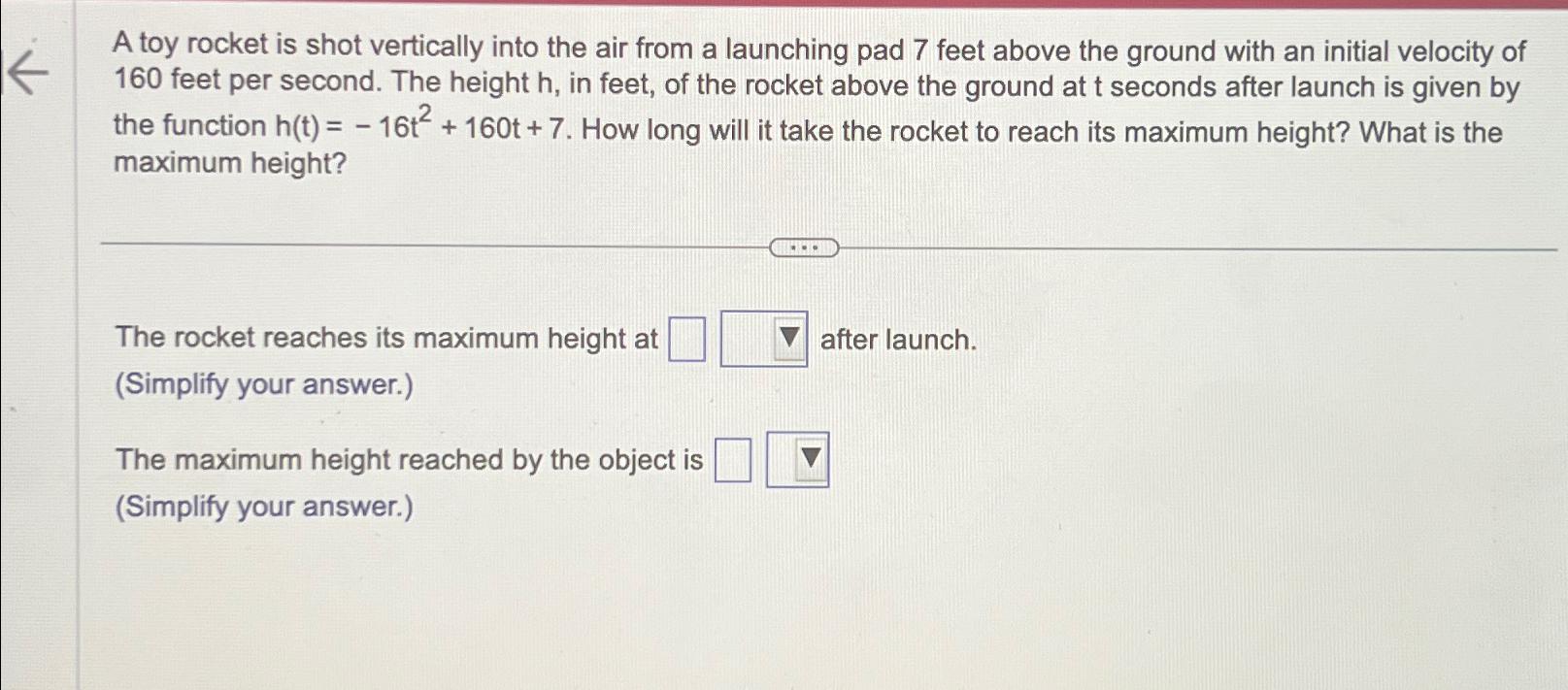 Solved A toy rocket is shot vertically into the air from a | Chegg.com