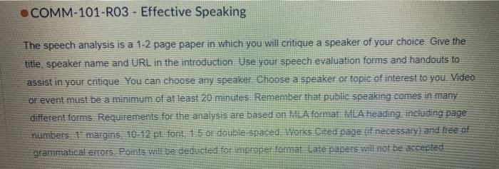 Solved Effective Speaking Class: I Need Speech Analysis For | Chegg.com