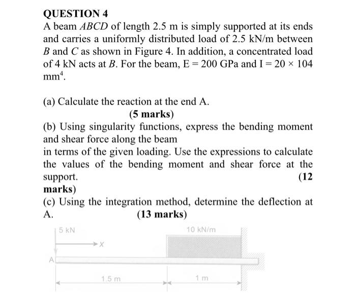 Solved A beam ABCD of length 2.5 m is simply supported at | Chegg.com