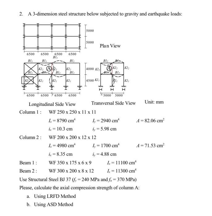 Solved 2. A 3-dimension steel structure below subjected to | Chegg.com
