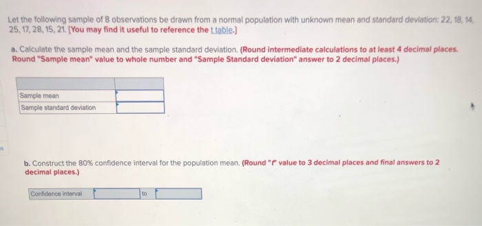 Solved Let the following sample of 8 observations be drawn | Chegg.com