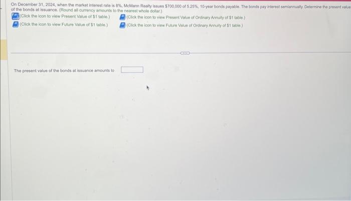 Solved On December 31,2024 , when the market interest rate | Chegg.com