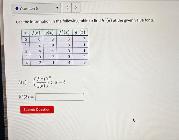 Solved Use the information in the following table to find | Chegg.com