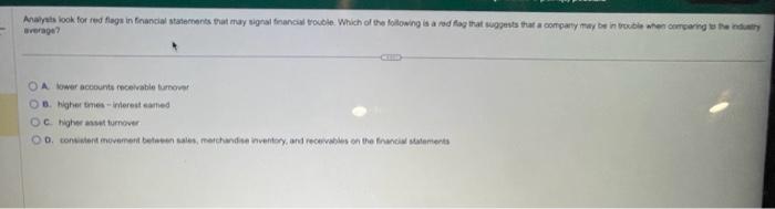Solved Analysts look for red flags in financial statements | Chegg.com