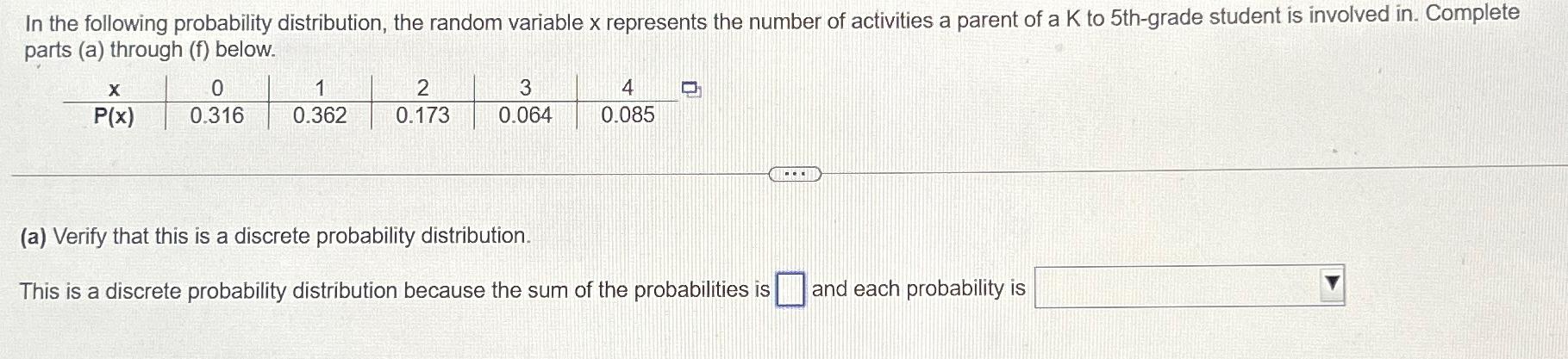Solved In the following probability distribution, the random | Chegg.com