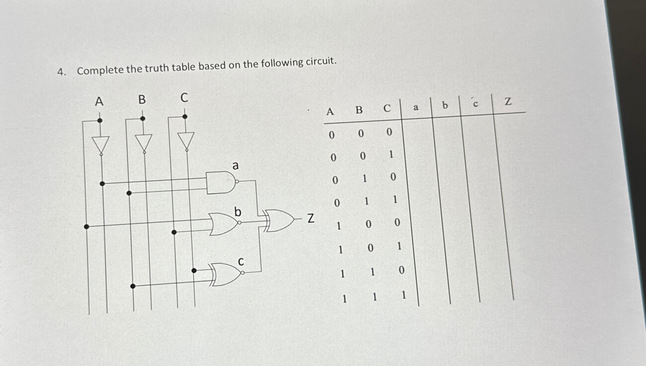 Solved Complete the truth table based on the following | Chegg.com
