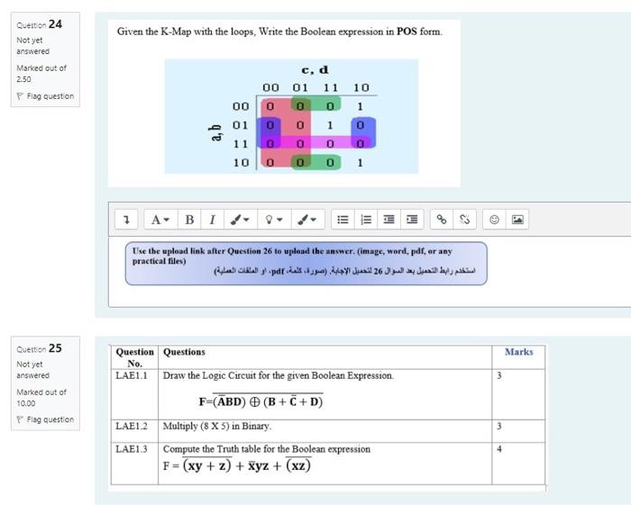 Solved Question 24 Given the K-Map with the loops, Write the | Chegg.com