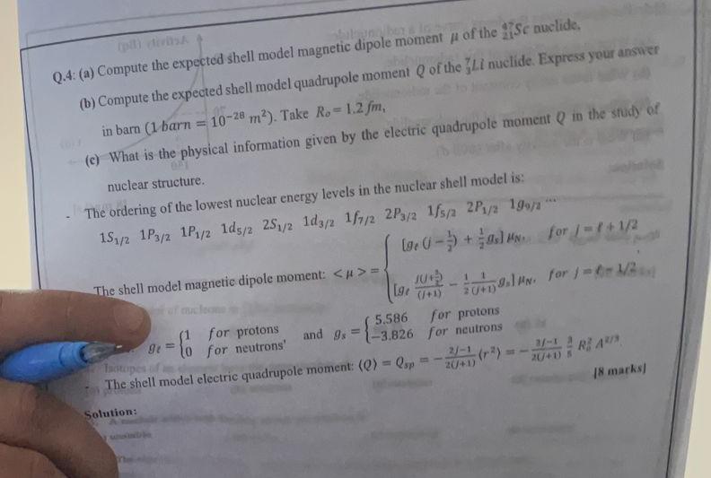 Solved it is binho Q.4: (a) Compute the expected shell model | Chegg.com