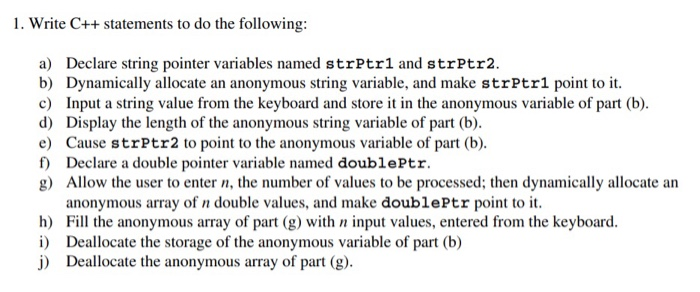 Solved 1. Write C++ statements to do the following: a) | Chegg.com