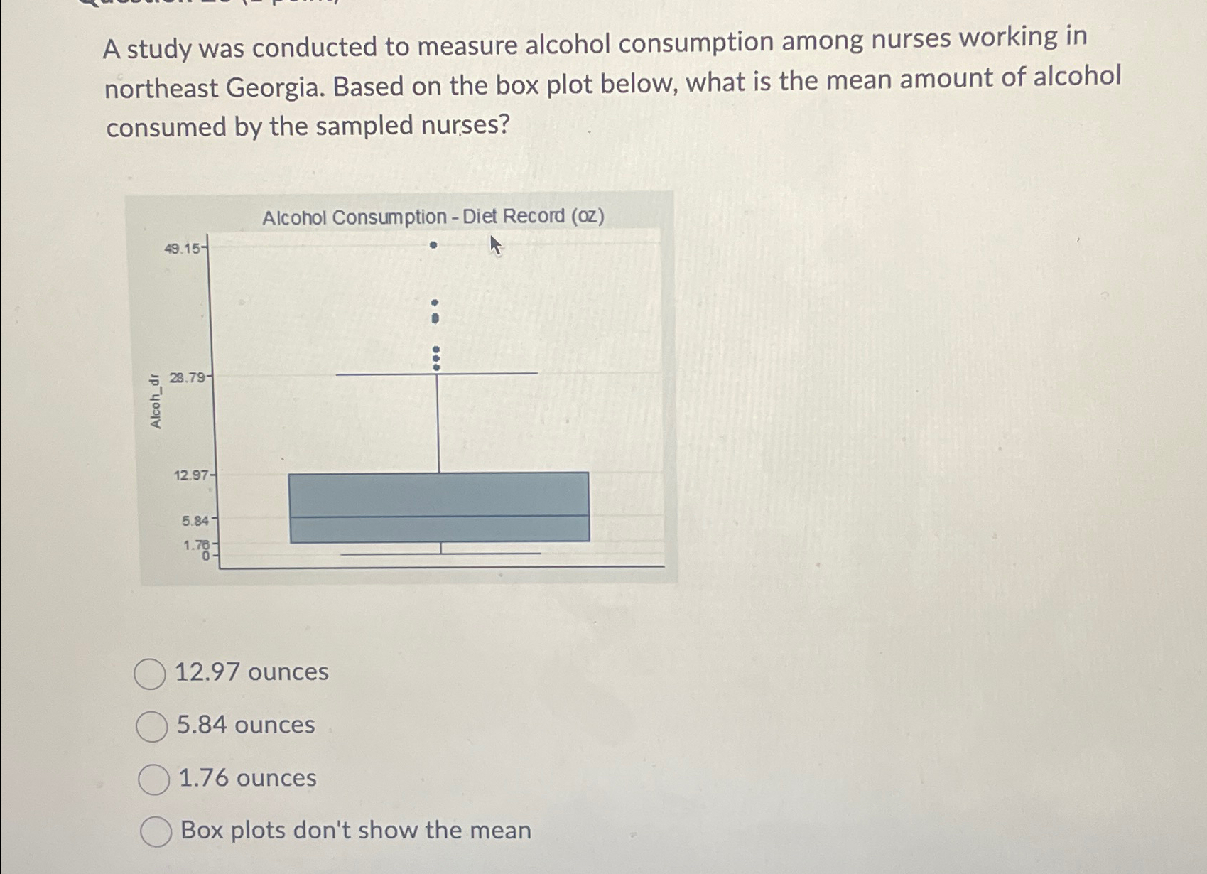 Solved A study was conducted to measure alcohol consumption | Chegg.com