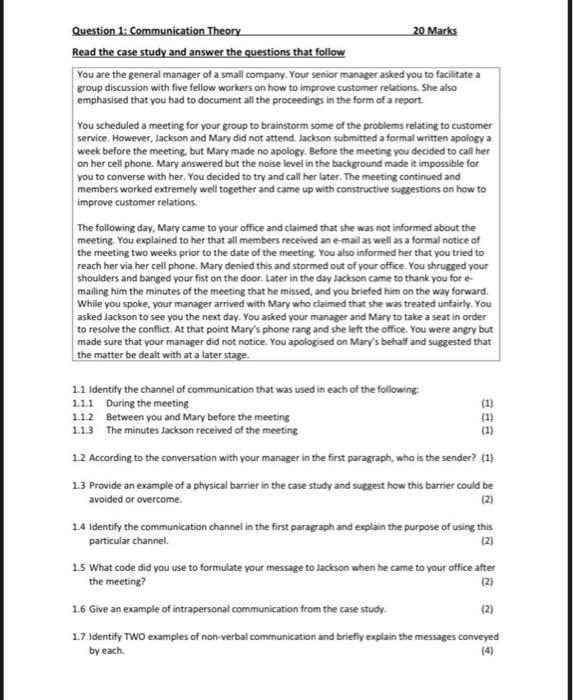 Question 1: Communication Theory 20 Marks Read the | Chegg.com