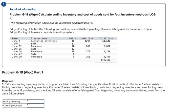 Solved Required Information Problem 6-1B (Algo) Calculate | Chegg.com