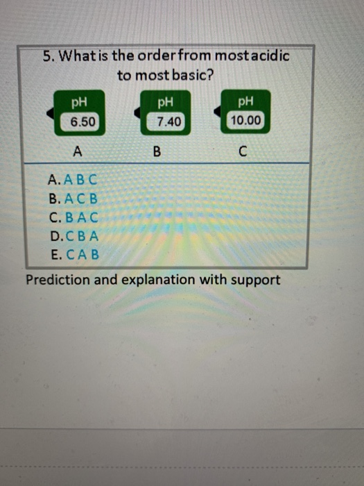 Solved 5. What is the order from most acidic to most basic?