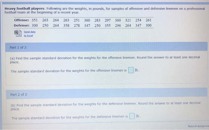 Solved Heavy Football Players: Following Are The Weights, In | Chegg.com