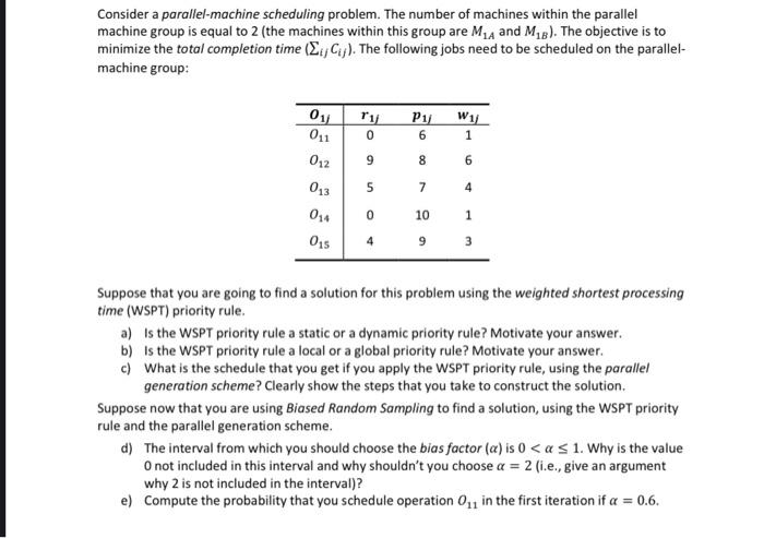 Solved Consider A Parallel-machine Scheduling Problem. The | Chegg.com