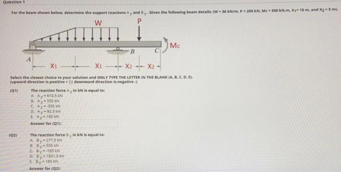 Solved Question 1 For the beam shown below, determine the | Chegg.com