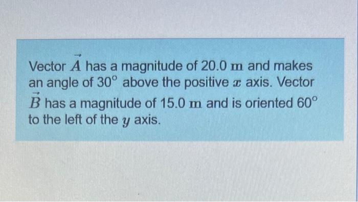 Solved Vector A has a magnitude of 20.0 m and makes an angle | Chegg.com