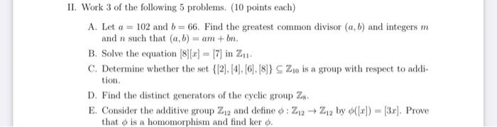 Solved 1. Work 3 of the following 5 problems. ( 10 points | Chegg.com