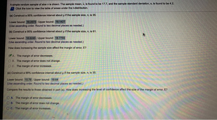 Solved A simple random sample of size n is drawn. The sample | Chegg.com