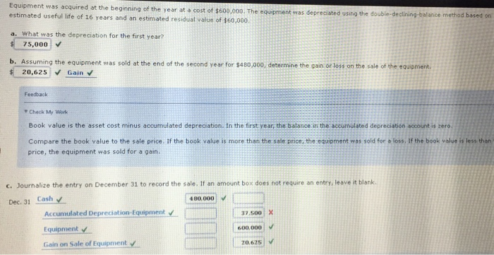 Solved Equipment Was Acquired At The Beginning Of The Year Chegg