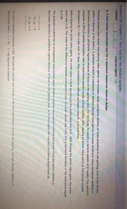 Solved Problem Set: Chapter 11 The t Test for Two Related | Chegg.com