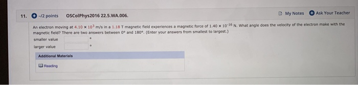 Solved 11 12 Points Oscolphys2016 22 5 Wa 006 My Notes