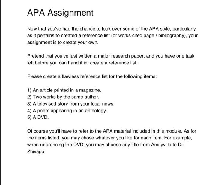 apa style homework assignments examples