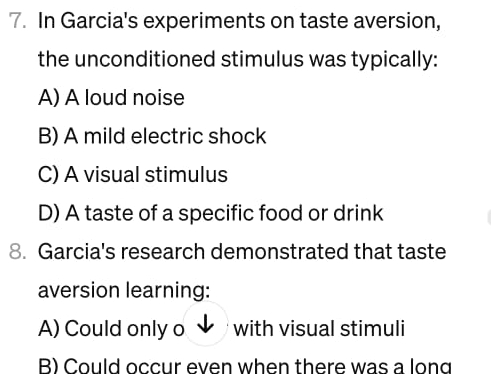 findings from garcia's research on taste aversion