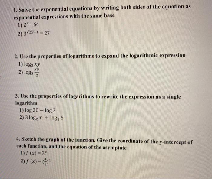 Solved 1 Solve The Exponential Equations By Writing Both Chegg Com