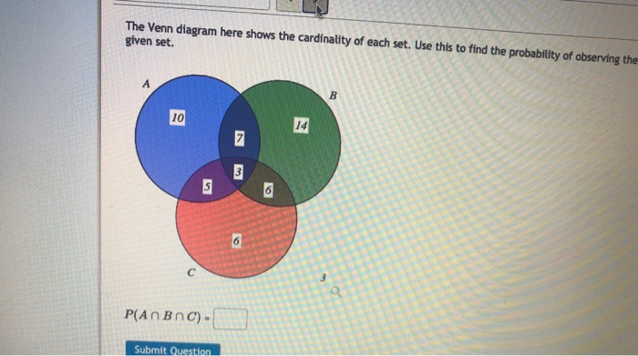 Solved The Venn diagram here shows the cardinality of each | Chegg.com