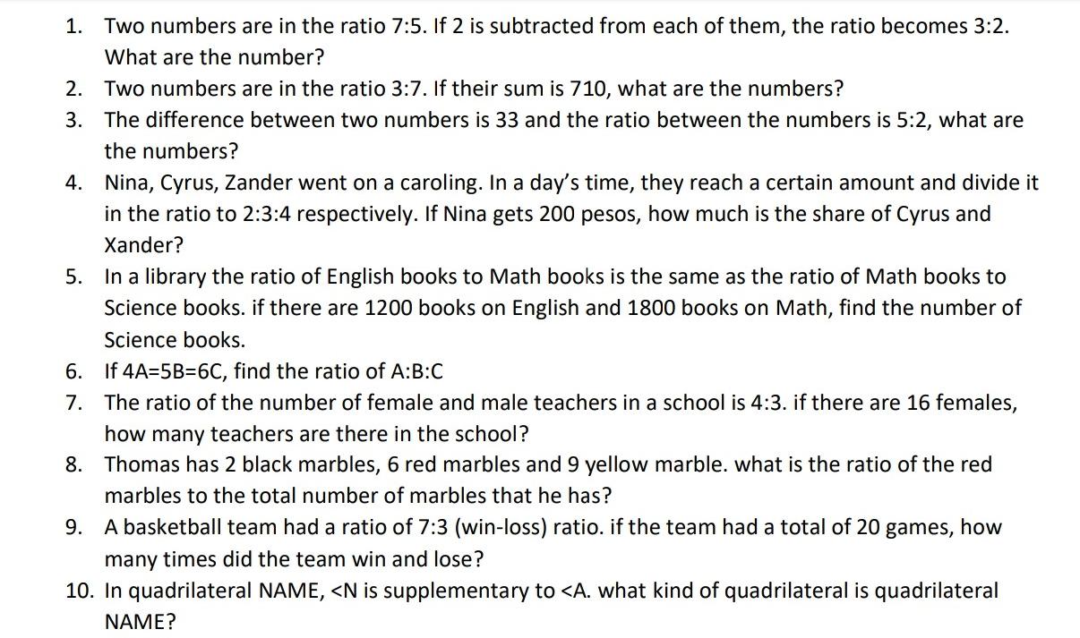 Solved 1. Two numbers are in the ratio 7:5. If 2 is | Chegg.com