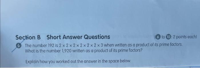 Solved Section B Short Answer Questions (6) To 10: 2 Points | Chegg.com