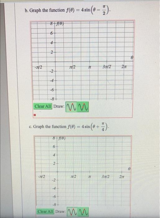 Solved b. Graph the function f(0) = 4 sin (0 - 3). . @@- 8+) | Chegg.com