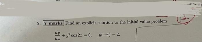 Solved Find an explicit solution to the initial value | Chegg.com