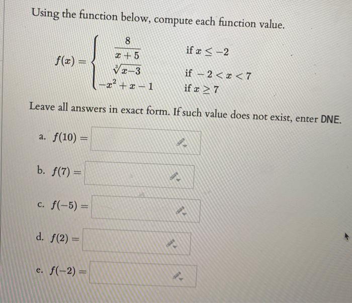 Solved Using the function below, compute each function | Chegg.com