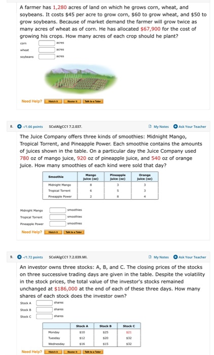 Solved A Farmer Has 1,280 Acres Of Land On Which He Grows | Chegg.com