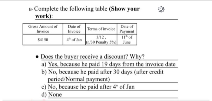 Solved B-Complete The Following Table (Show Your Work): | Chegg.com