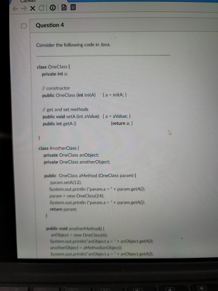 Solved Carivas Question 4 Consider the following code in | Chegg.com