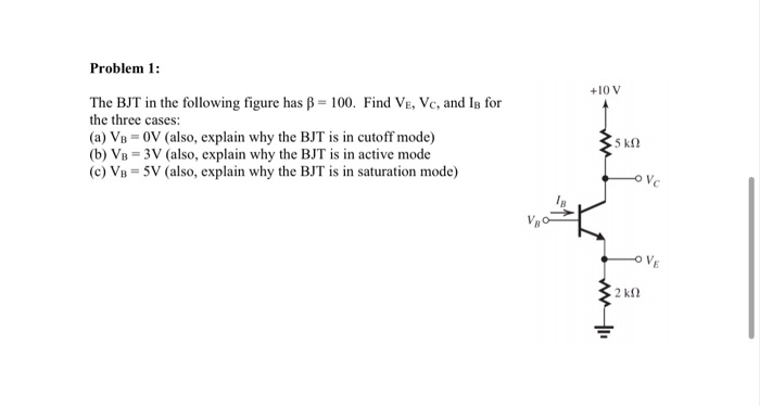 Solved Problem 1: +10V The BJT in the following figure has B | Chegg.com