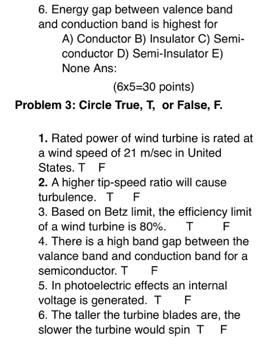 Solved 6. Energy gap between valence band and conduction | Chegg.com