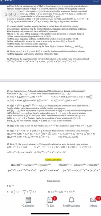 Solved 2 of 3 the y1,y2 of L[y]=0 are knewn and | Chegg.com